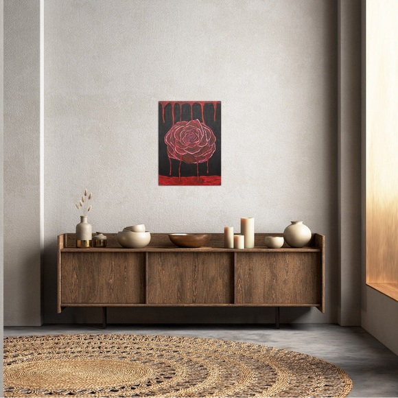 Dead Love, small size, bloody, bleeding dead rose, original painting. - Picture 4 of 6